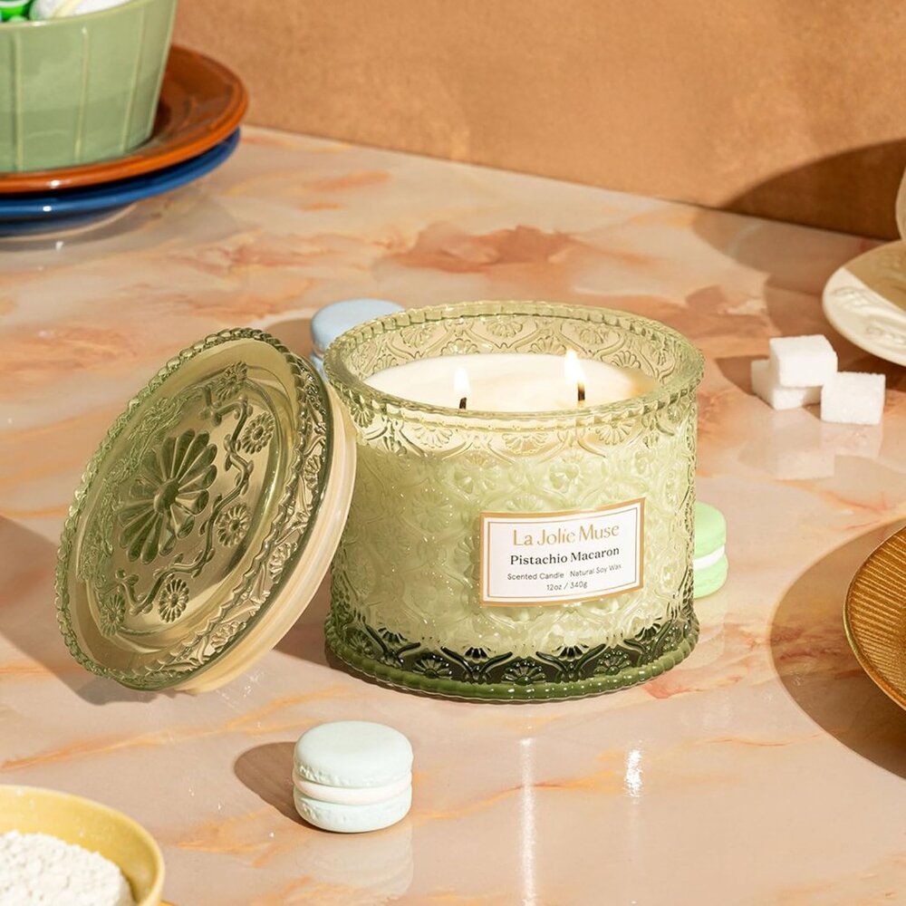 Fall Candles | Pistachio Macaron Candle – Pistachio, Milk & Vanilla | 12 oz Doub - Picture 3 of 6